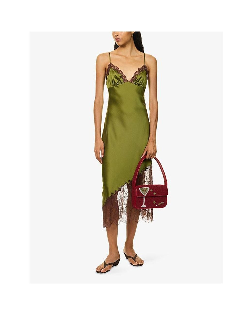 Staud Green Lara Silk Midi Dress