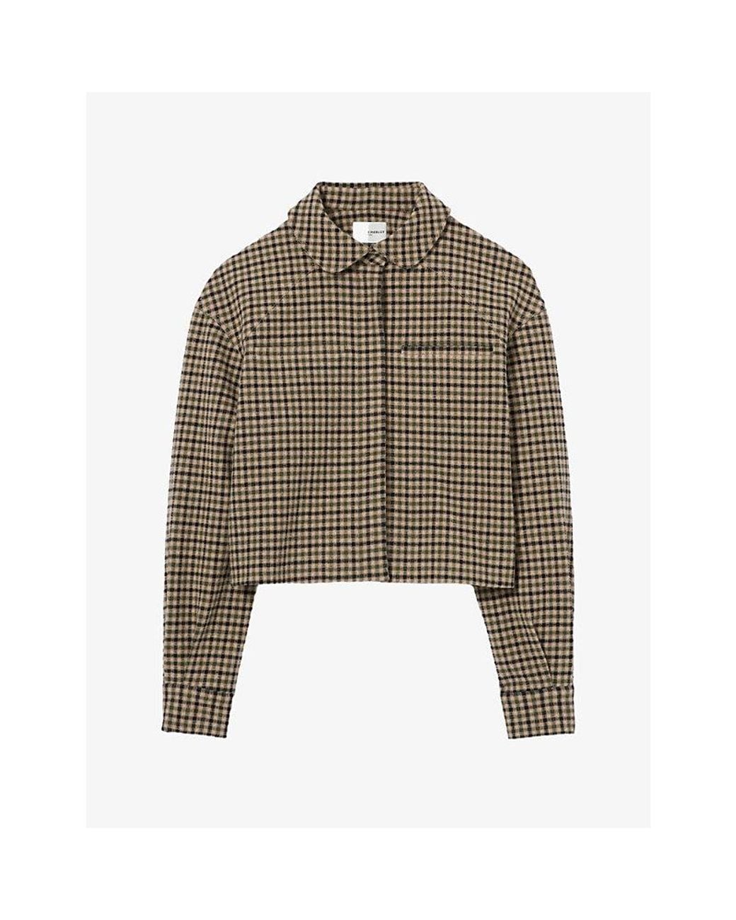 Claudie Pierlot Brown Checked Cropped Wool-Blend Jacket