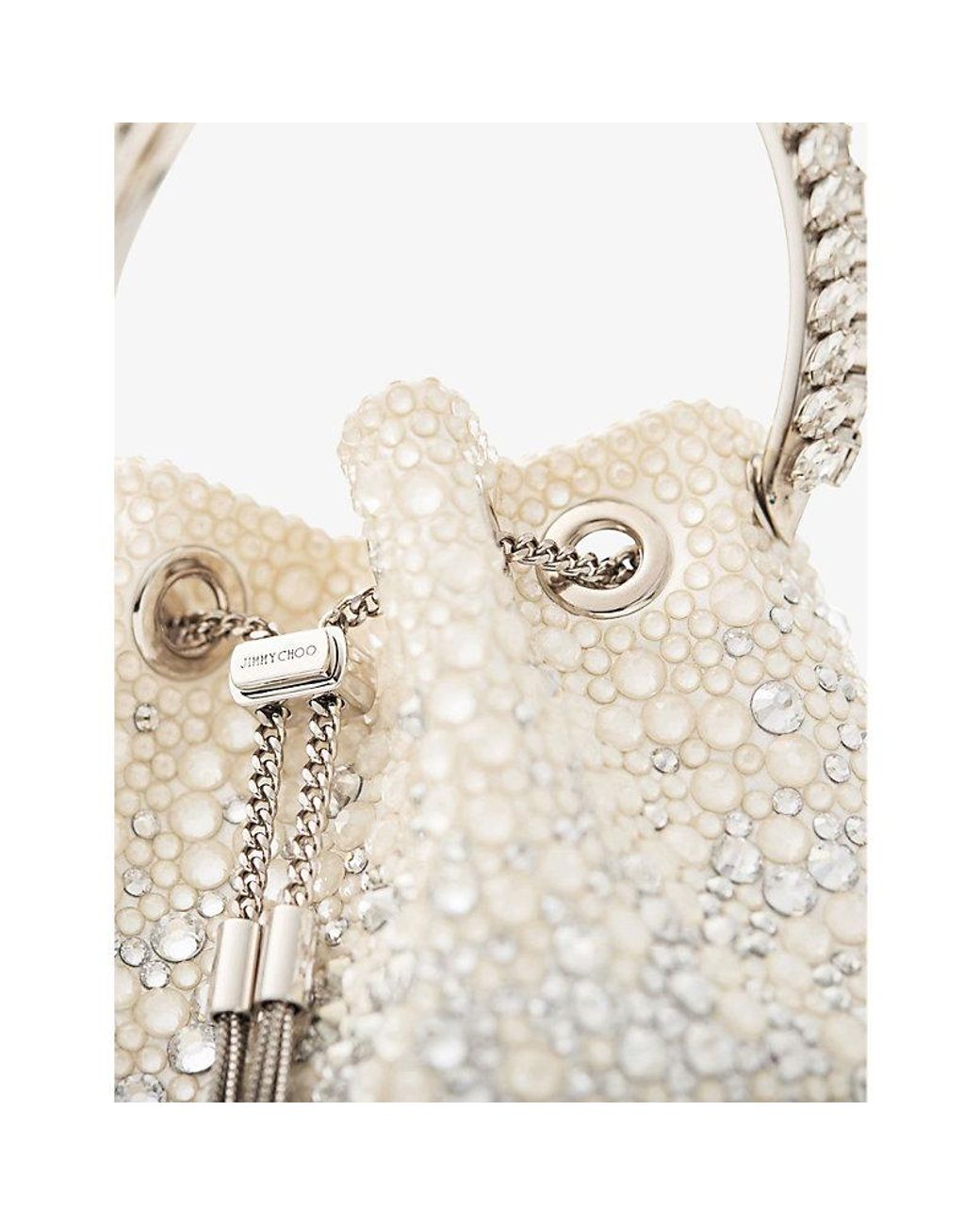 Jimmy Choo White Bon Bon Gem-Embellished Woven Cross-Body Bag