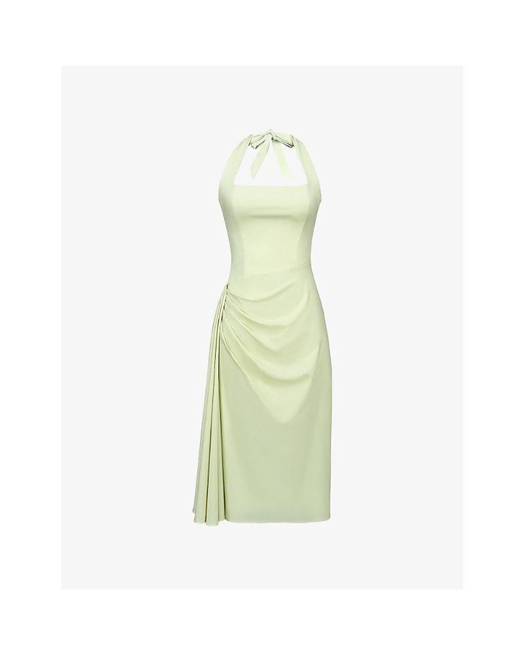 House Of Cb Green Tallulah Halterneck Cotton Midi Dress Xs (A-C Cup)