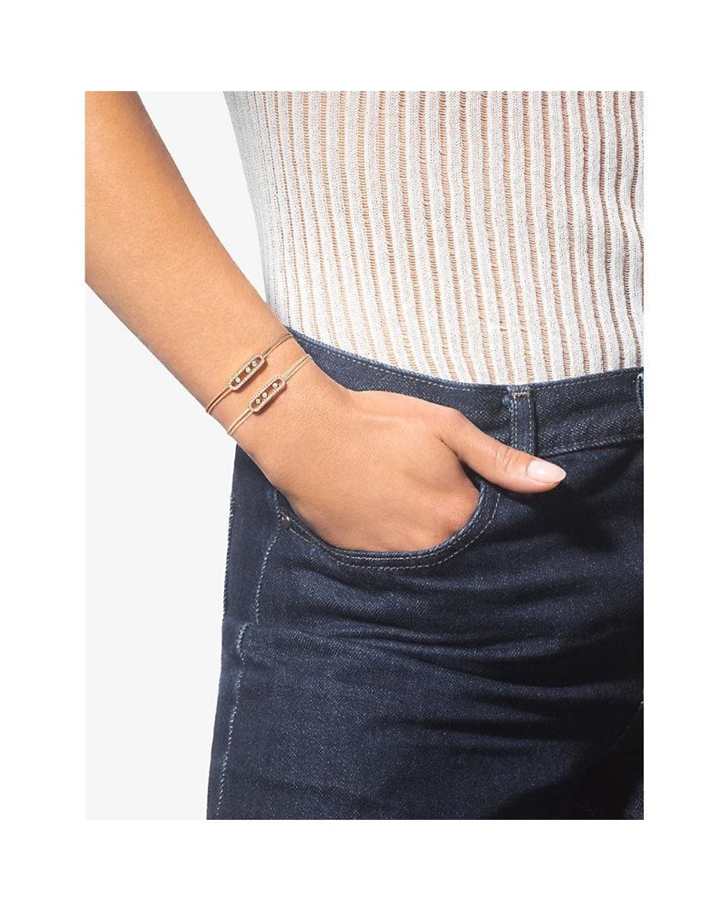 Messika White Cares Pavé 18Ct Rose- And 0.26Ct Diamond Cord Bracelet