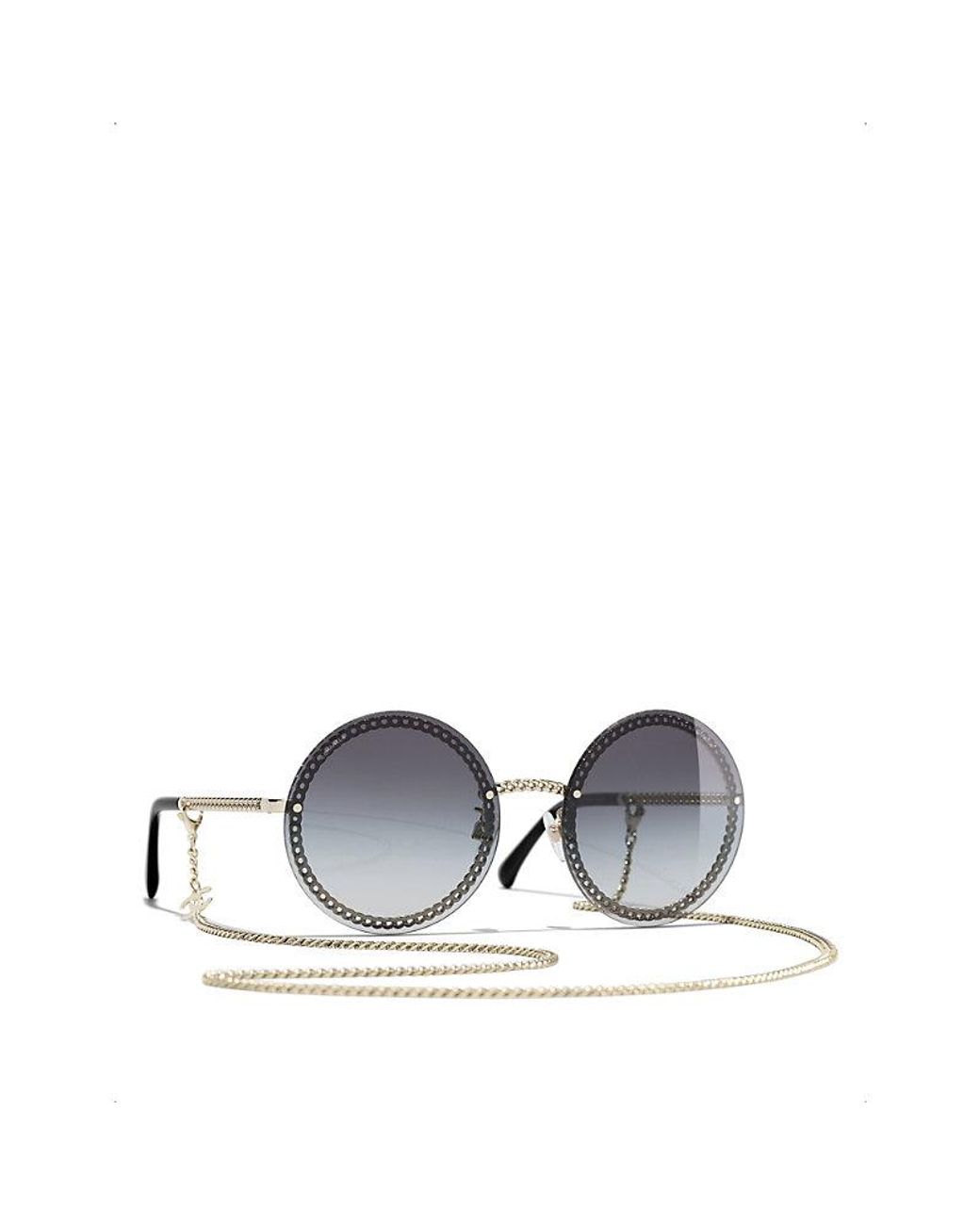 Chanel Round Sunglasses in Gray | Lyst