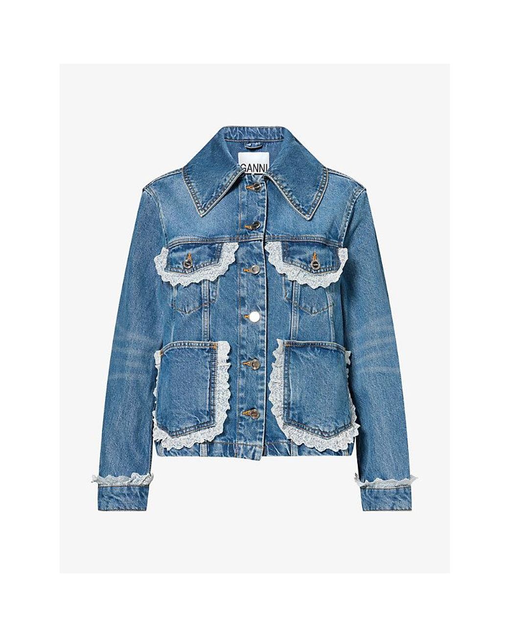 Ganni Blue Lace-Trim Denim Jacket