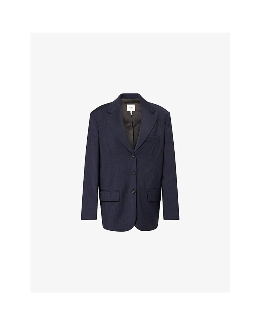 ME+EM Blue Pinstripe Oversized Wool-Blend Blazer