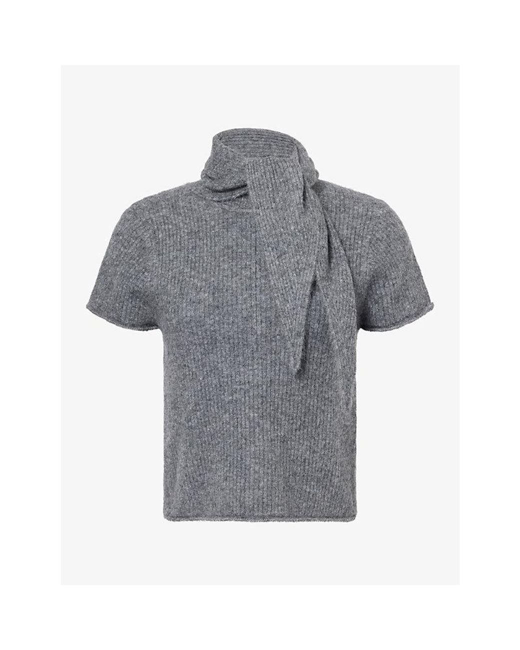 ME+EM Gray Detachable-Scarf Zip Alpaca-Blend Top