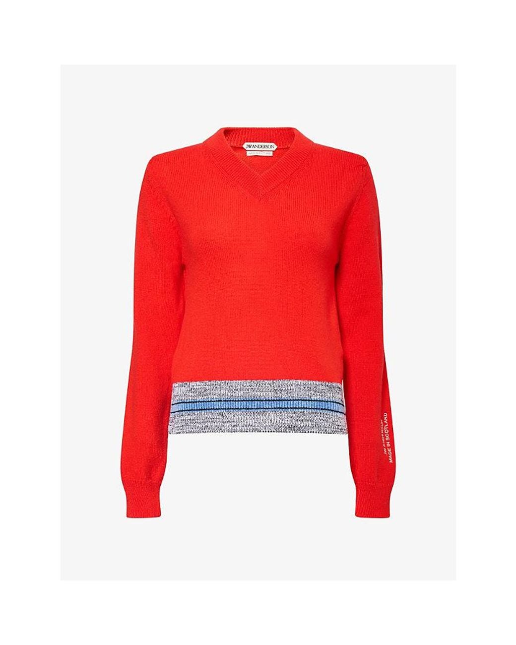 J.W. Anderson Red V-Neck Contrast-Trim Wool Jumper