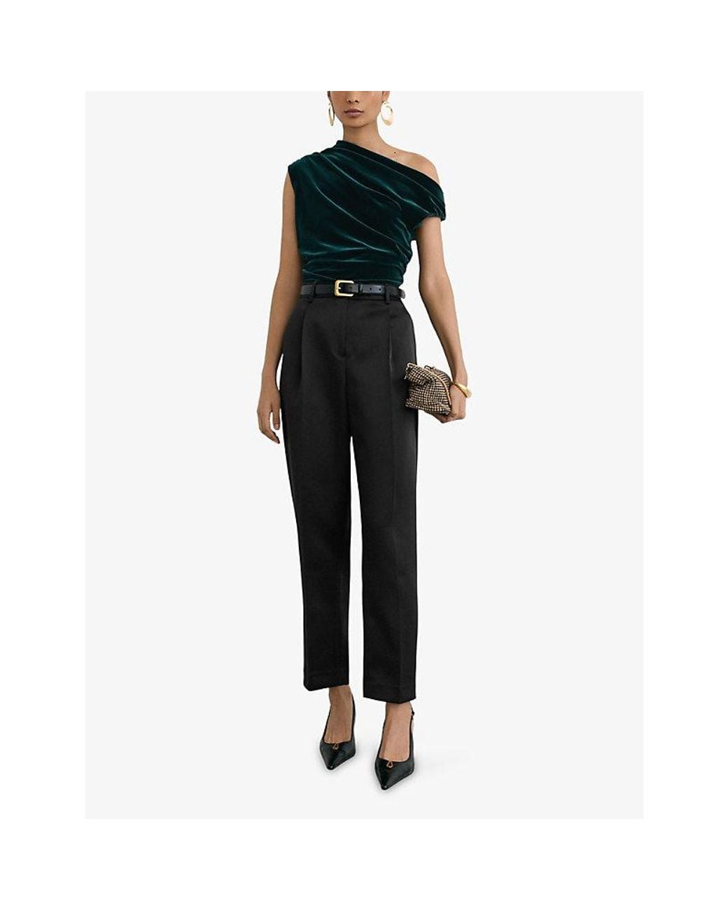 Reiss Black Demi Off-Shoulder Stretch-Velvet Top