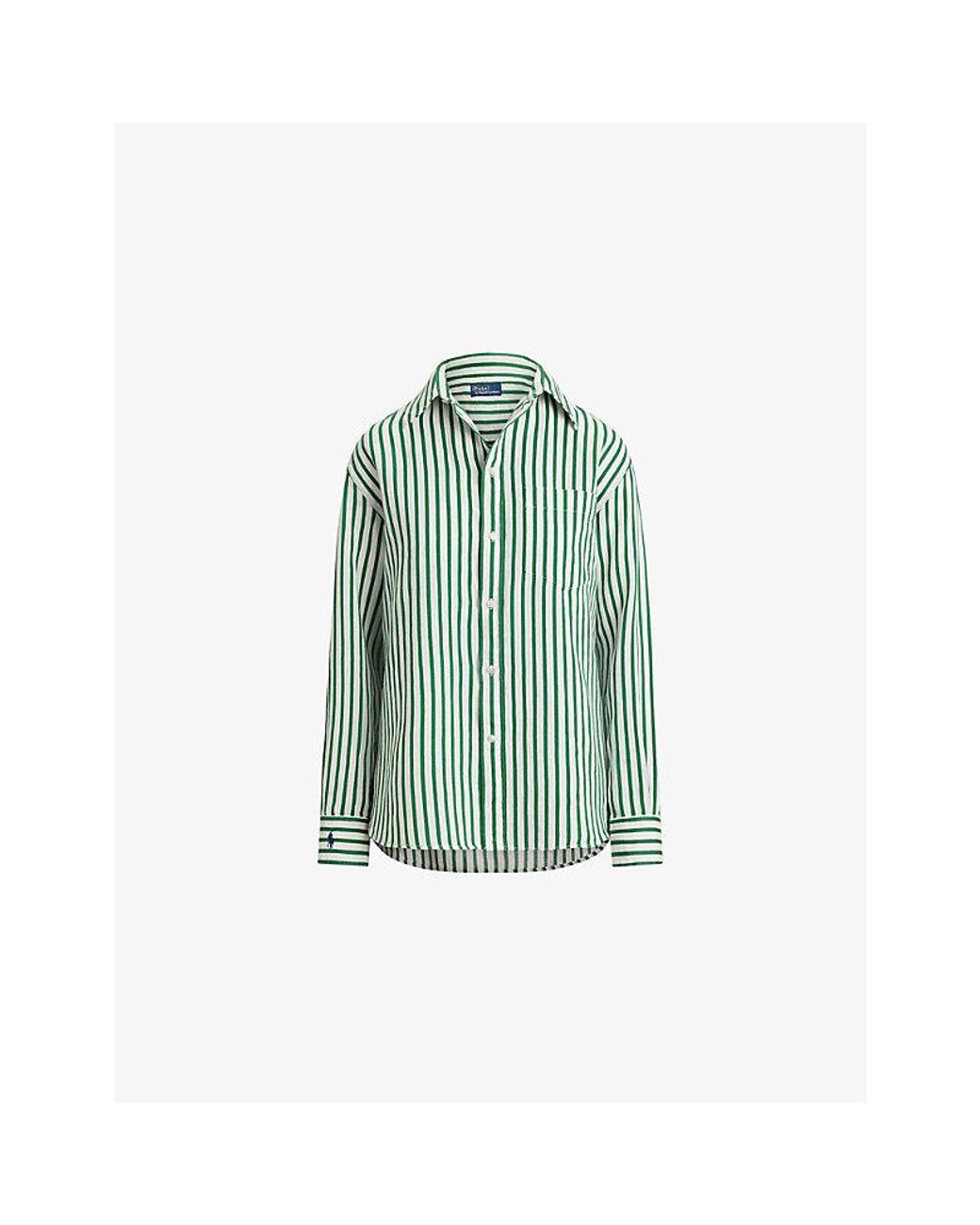 Polo Ralph Lauren Green Striped Relaxed-Fit Linen And Cotton Shirt