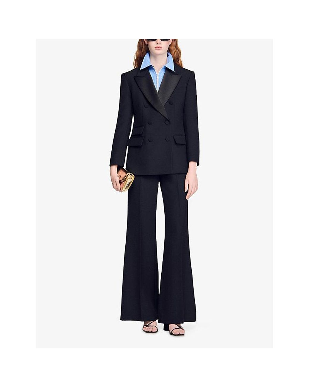 Sandro Black Tuxedo Double-Breasted Wool-Blend Jacket