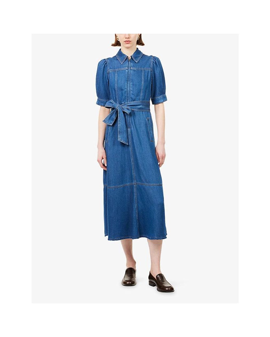 me and em denim dress ME+EM Stripe Denim Mini Dress