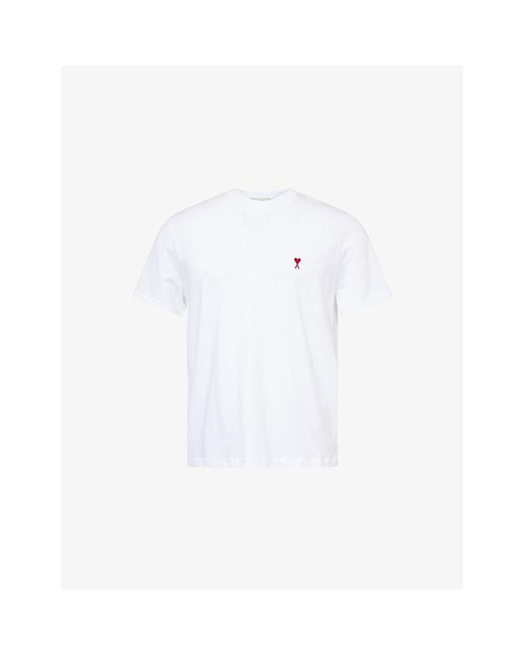 AMI White Regular-Fit Embroidered-Logo Cotton-Jersey T-Shirt for men