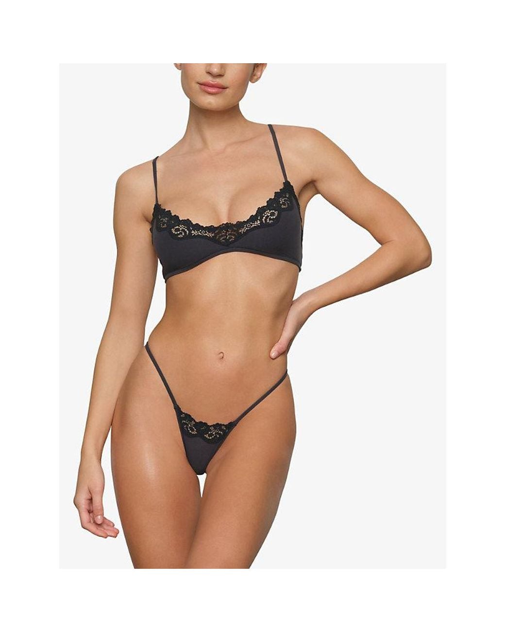 Skims Black Fits Everybody Lace-Trimmed Stretch-Woven Bra