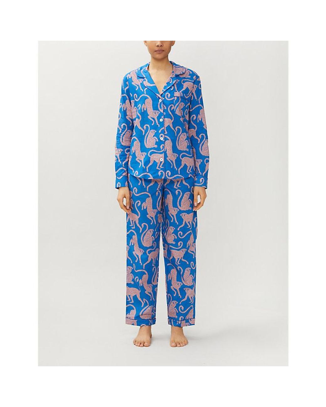 Desmond And Dempsey Chango Monkey-print Cotton Pyjama Set in Blue | Lyst  Canada