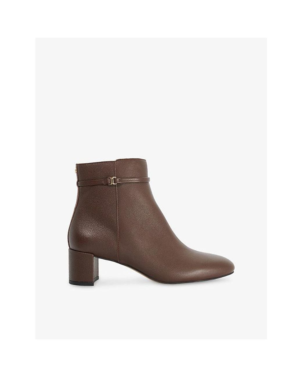Dune Brown Oaken Heeled Leather Ankle Boots