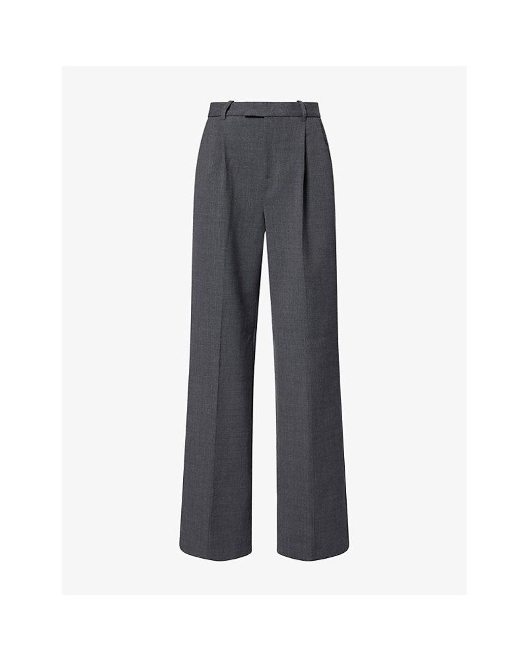 Self-Portrait Gray Pleated Tailored Wool-Blend Trousers