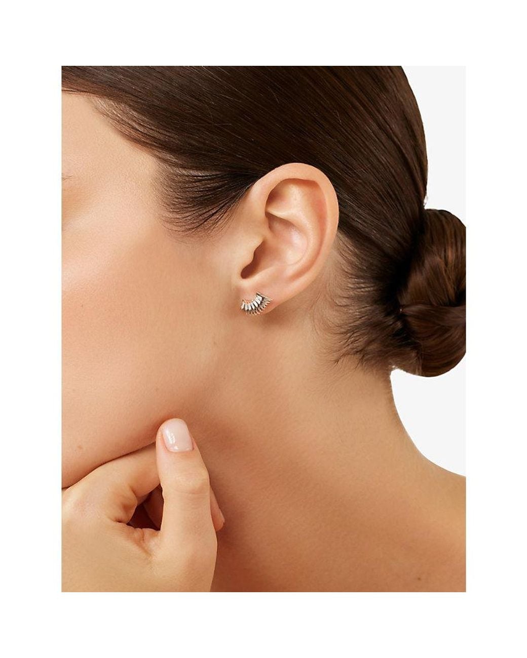 Kismet by Milka Metallic Winged 0.16Ct Baguette-Diamond Stud Earring