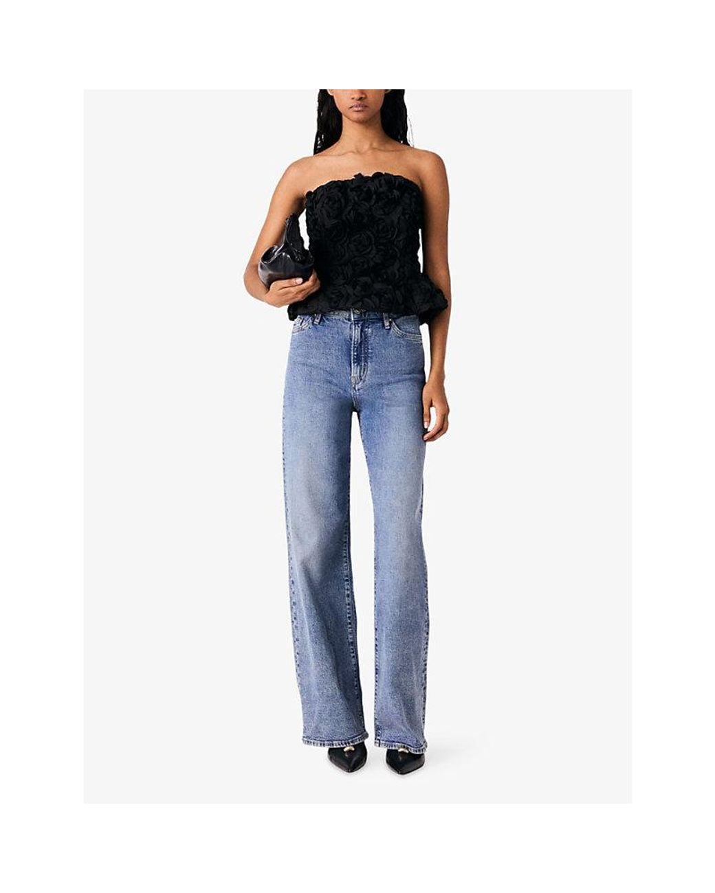 Maje Black Flower Embellished Bustier Top