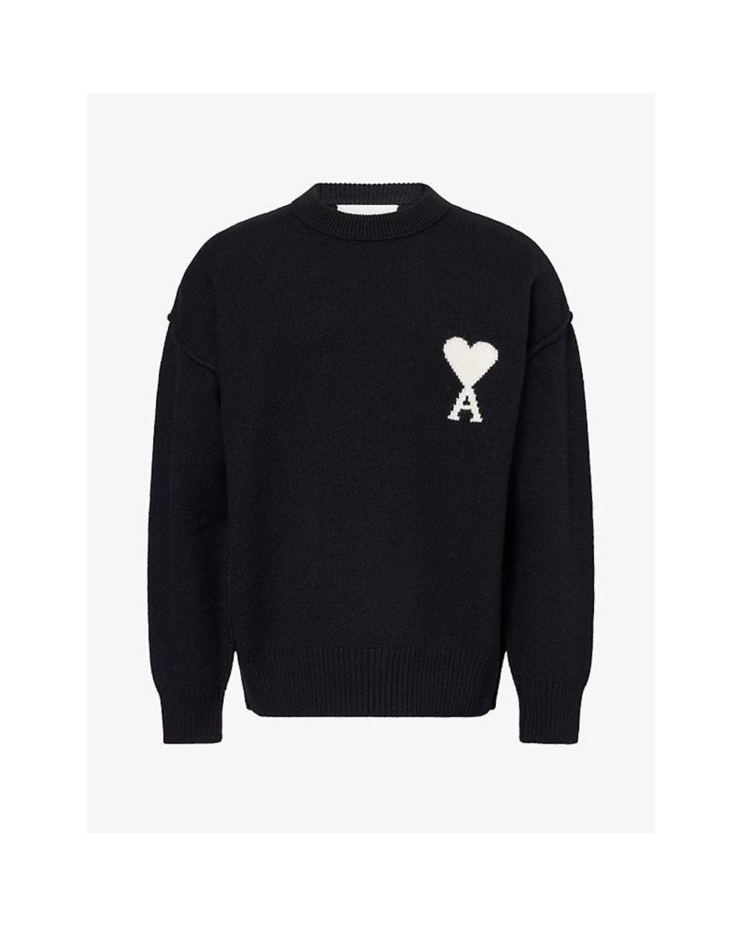 AMI Blue Contrast Intarsia-Logo Wool Jumper for men