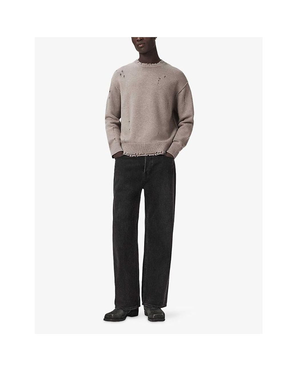 AllSaints Natural Wolf Distressed Long-Sleeve Knitted Jumper for men