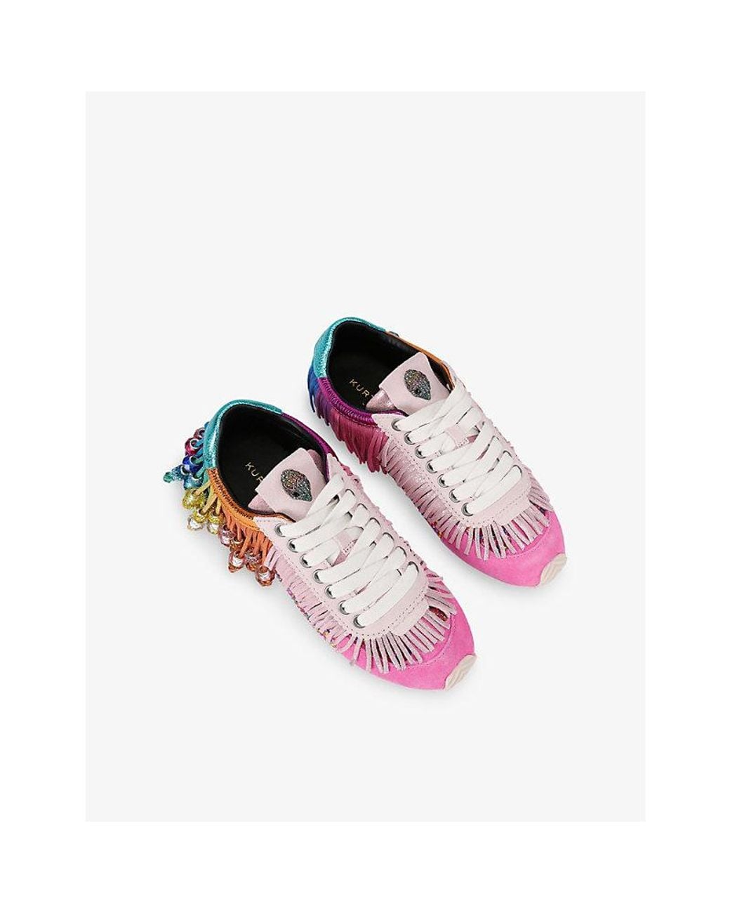 Kurt Geiger Pink Islington Fringe Suede And Woven Trainers