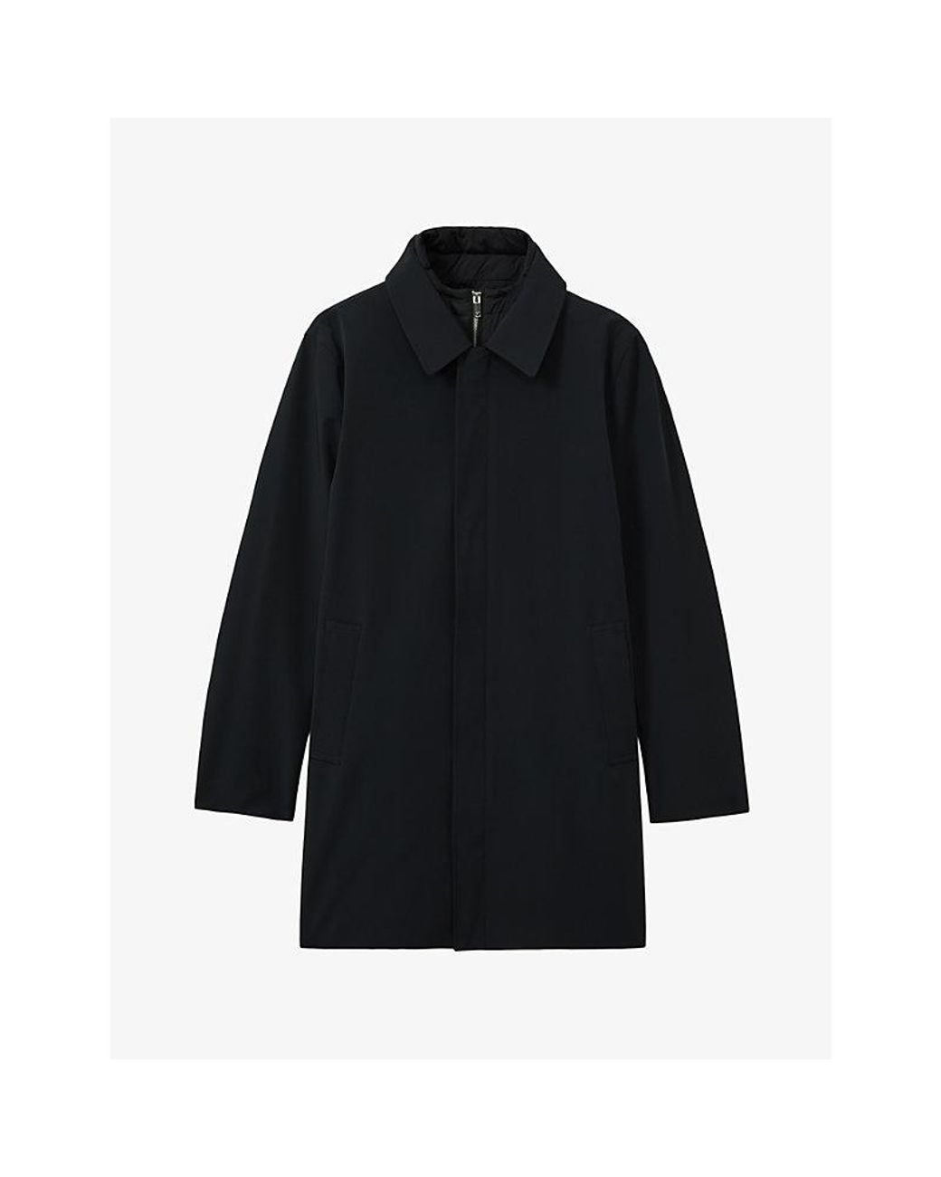 Reiss Black Logan Funnel-Neck Regular-Fit Stretch-Nylon Coat for men