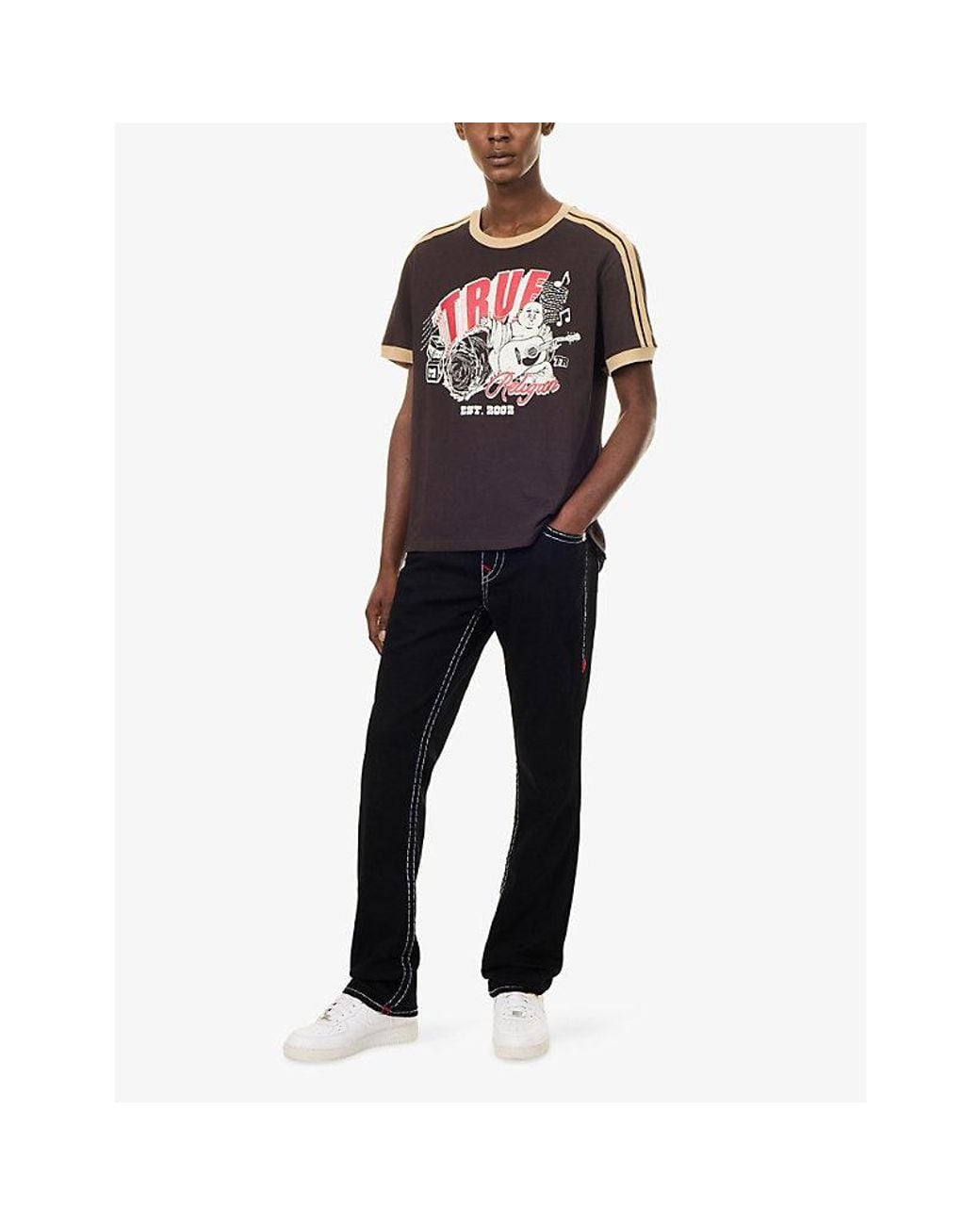 True Religion Black Ricky Super T Flap Contrast-Stitch Denim Jeans for men