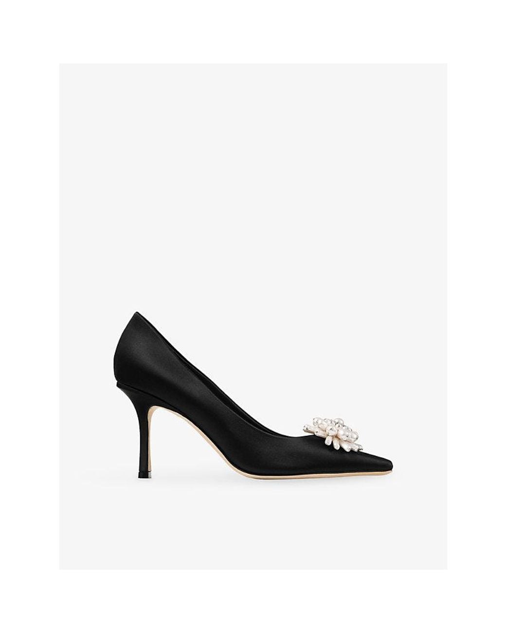 Jimmy Choo Black Ines 85 Pearl-Embellished Satin Pumps