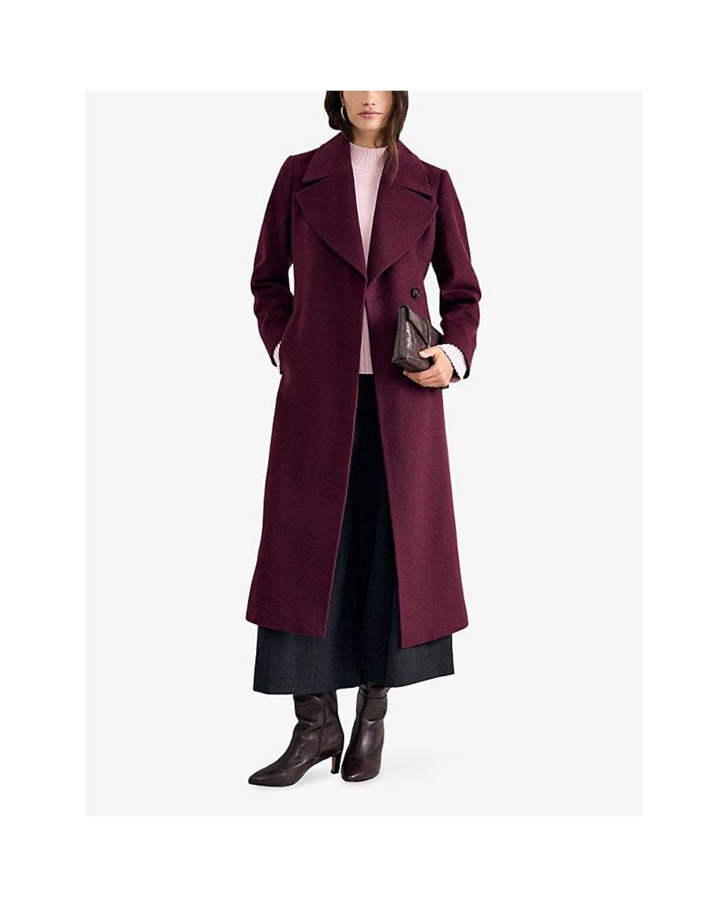 Phase Eight Purple Nicoletta Belted-Waist Wool-Blend Coat