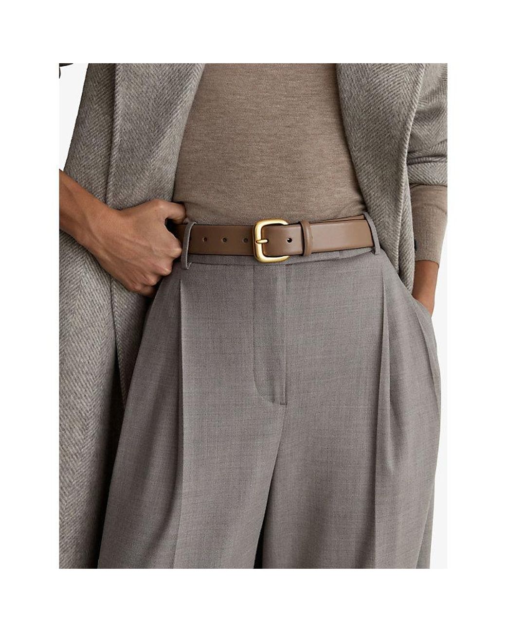 Reiss Brown Arden Square-Buckle Leather Belt