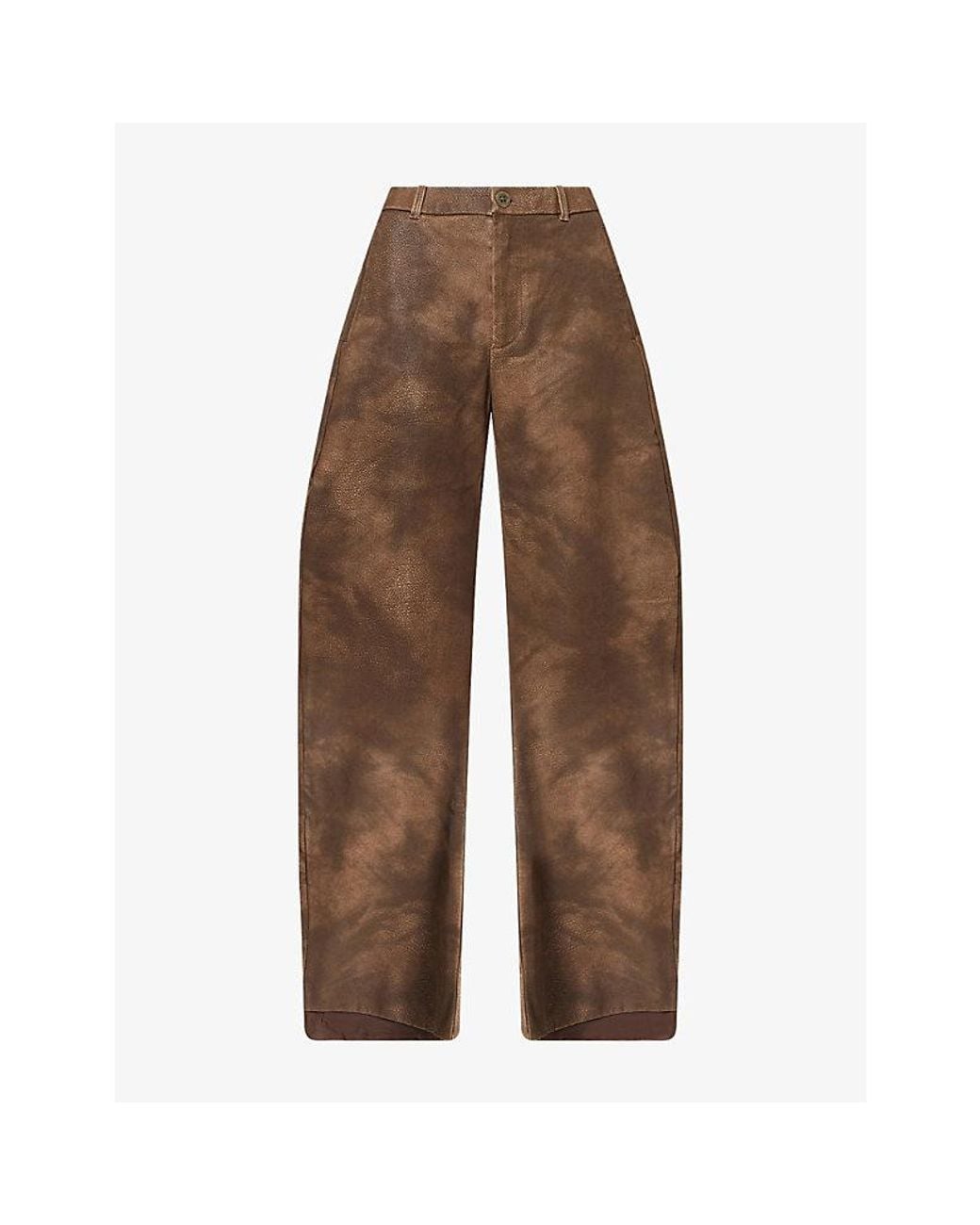 Free People Brown Spotlight Barrel-Leg Faux-Leather Trousers