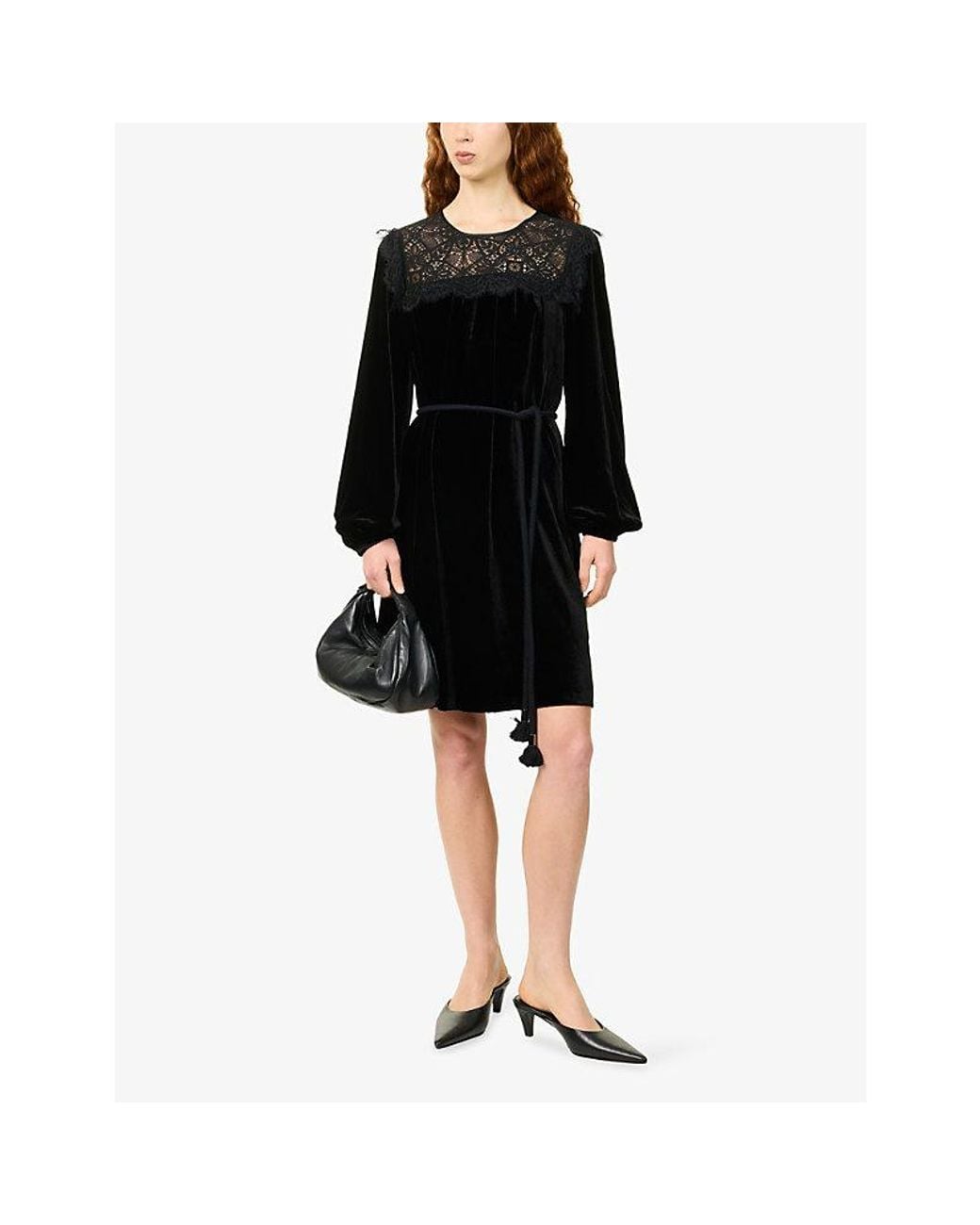 Weekend by Maxmara Black Lace-Trim Velvet Mini Dress
