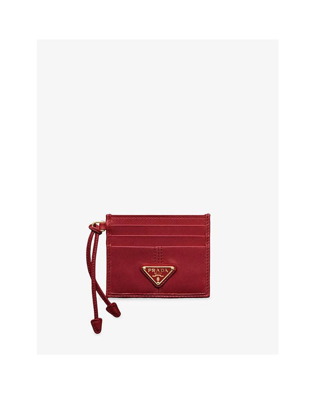 Prada Red Triangle-Logo Leather Card Holder