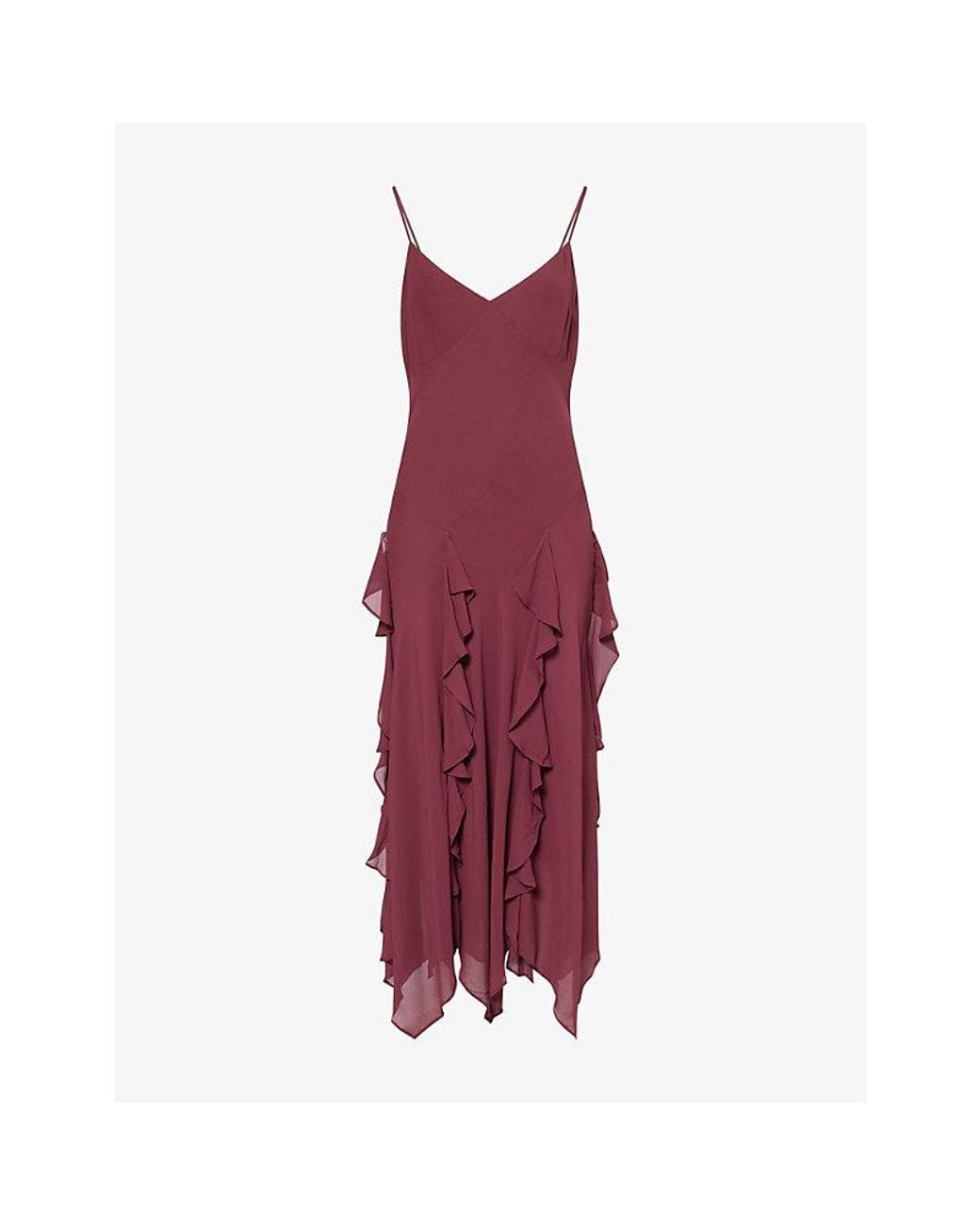 Reformation Red Allissa Ruffle Chiffon Midi Dress