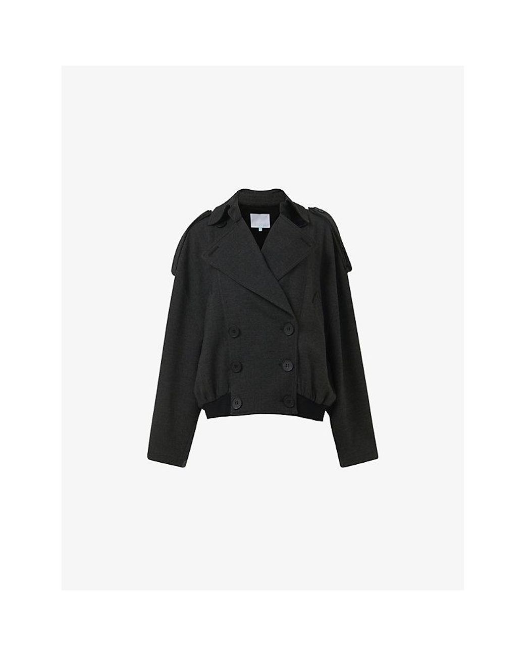 eem Black Trench Double-Breasted Woven Bomber Jacket