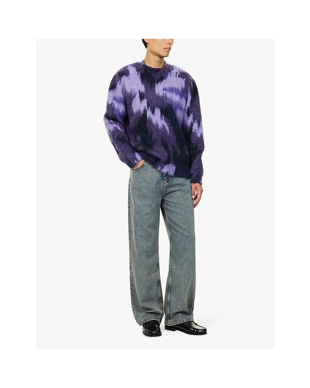 Les Deux Purple Forrest Crewneck Woven Knit Jumper for men