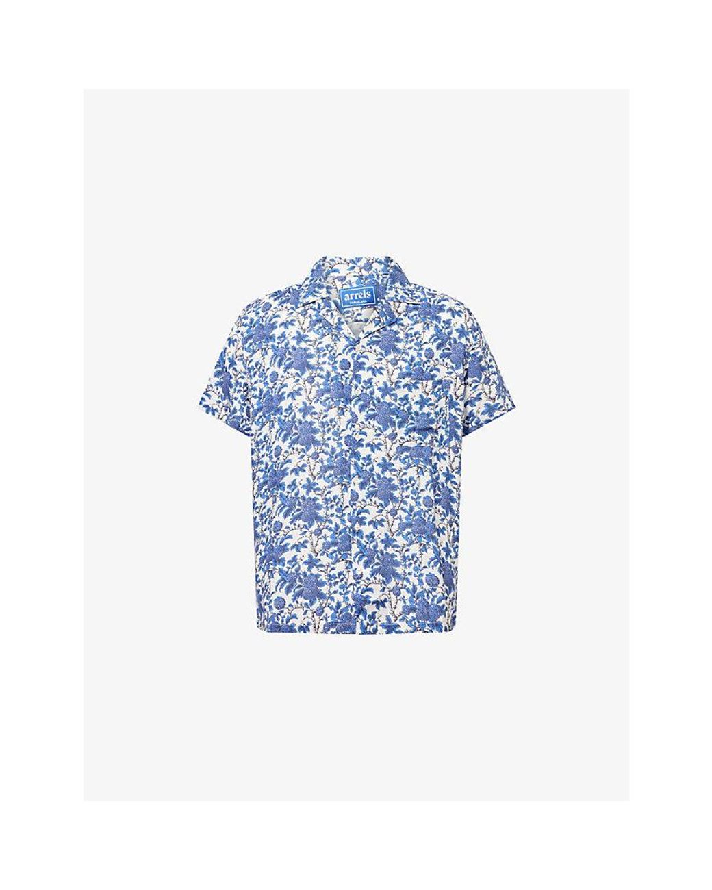 ARRELS Barcelona Blue Marmais Floral-Print Woven Shirt for men