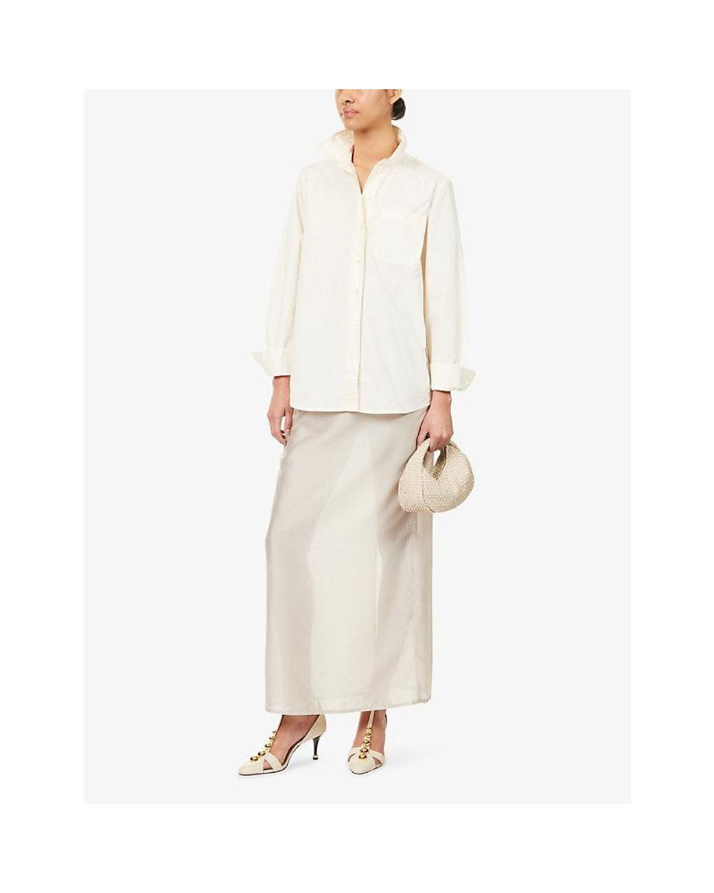 Stylein White Basha Straight-Cut Woven Maxi Skirt