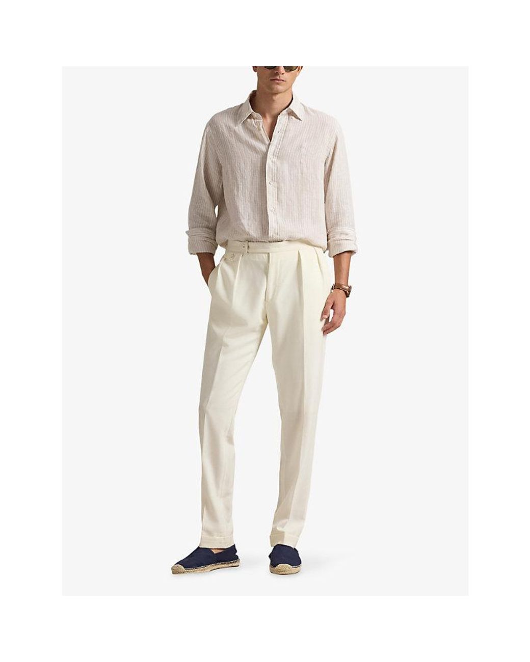 Polo Ralph Lauren White Logo-Embroidered Custom-Fit Linen Shirt for men