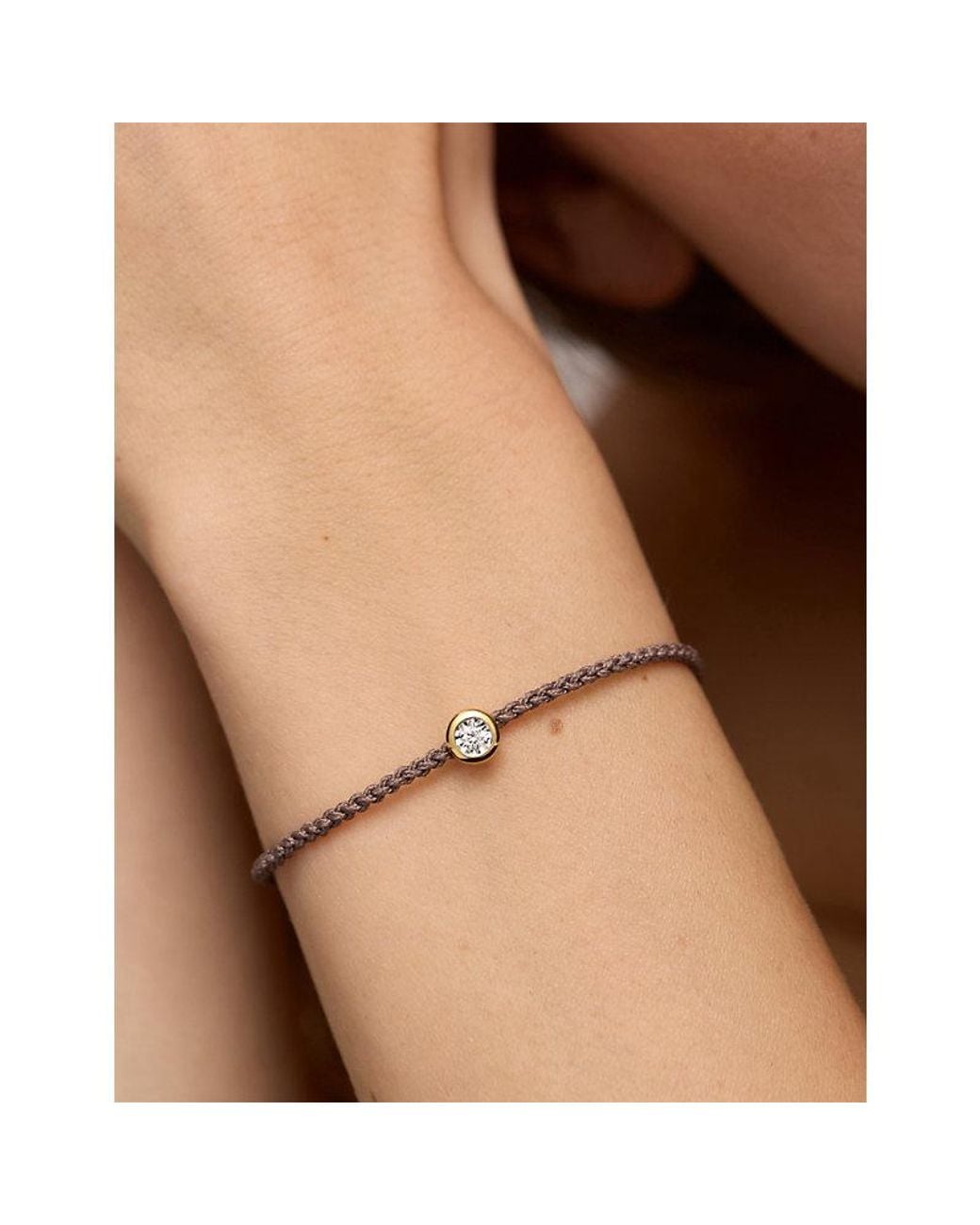 Monica Vinader White Round Solitaire 18Ct Vermeil And 0.06Ct Lab Grown Diamond Cord Bracelet