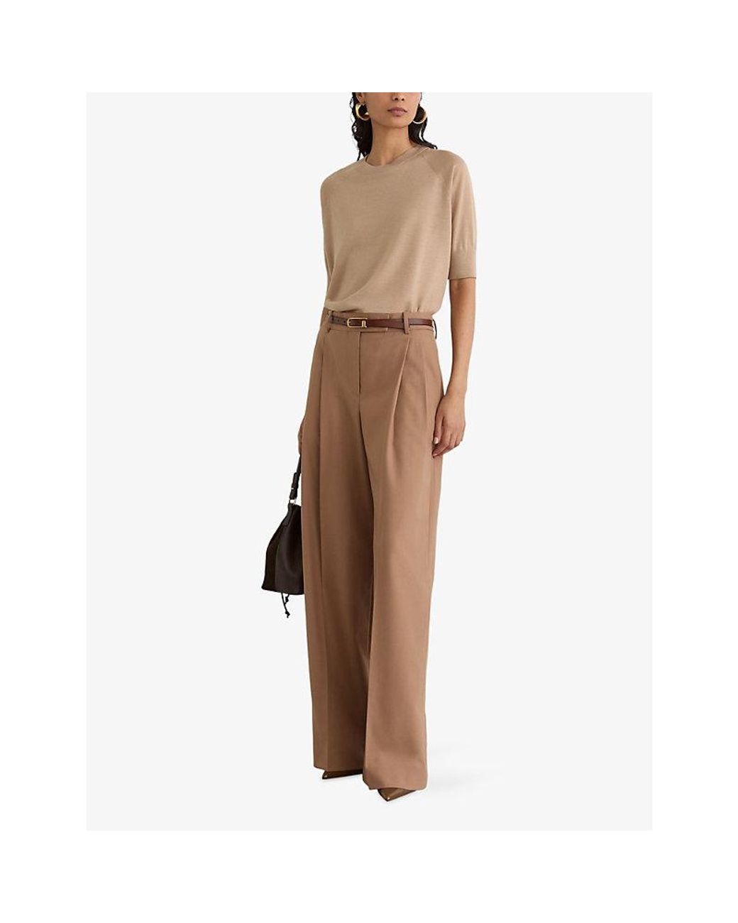 Reiss Natural Suzzie Funnel-Neck Merino-Wool T-Shirt