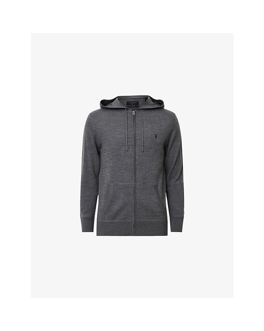 AllSaints Gray Mode Zipped Merino-Wool Hoody for men