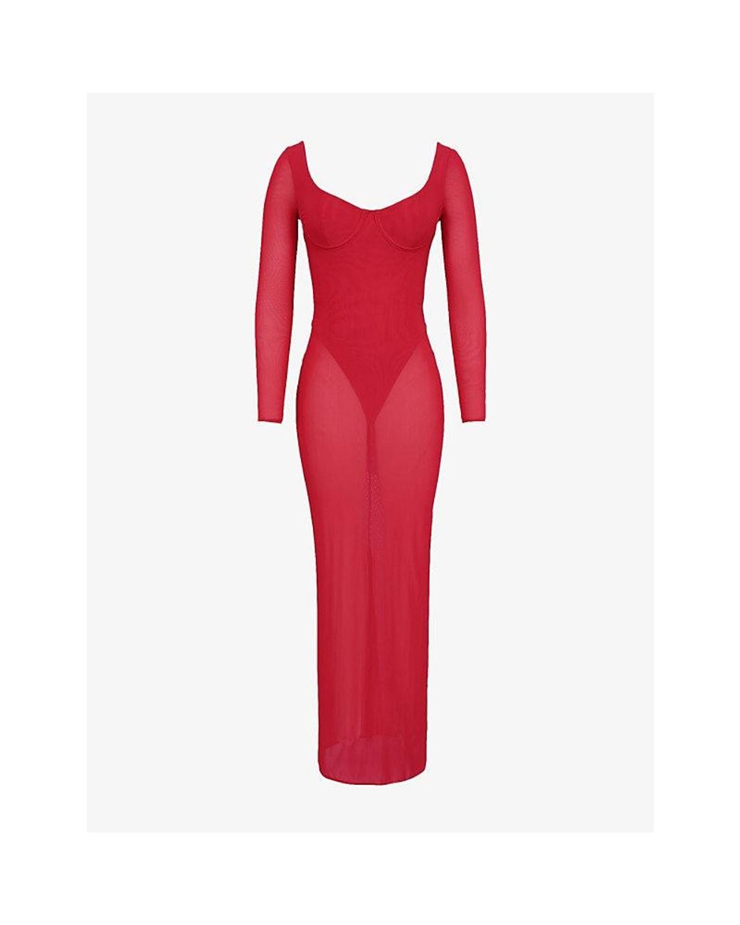open lace back dress House of CB Red Lace Embroidered Maxi Dress