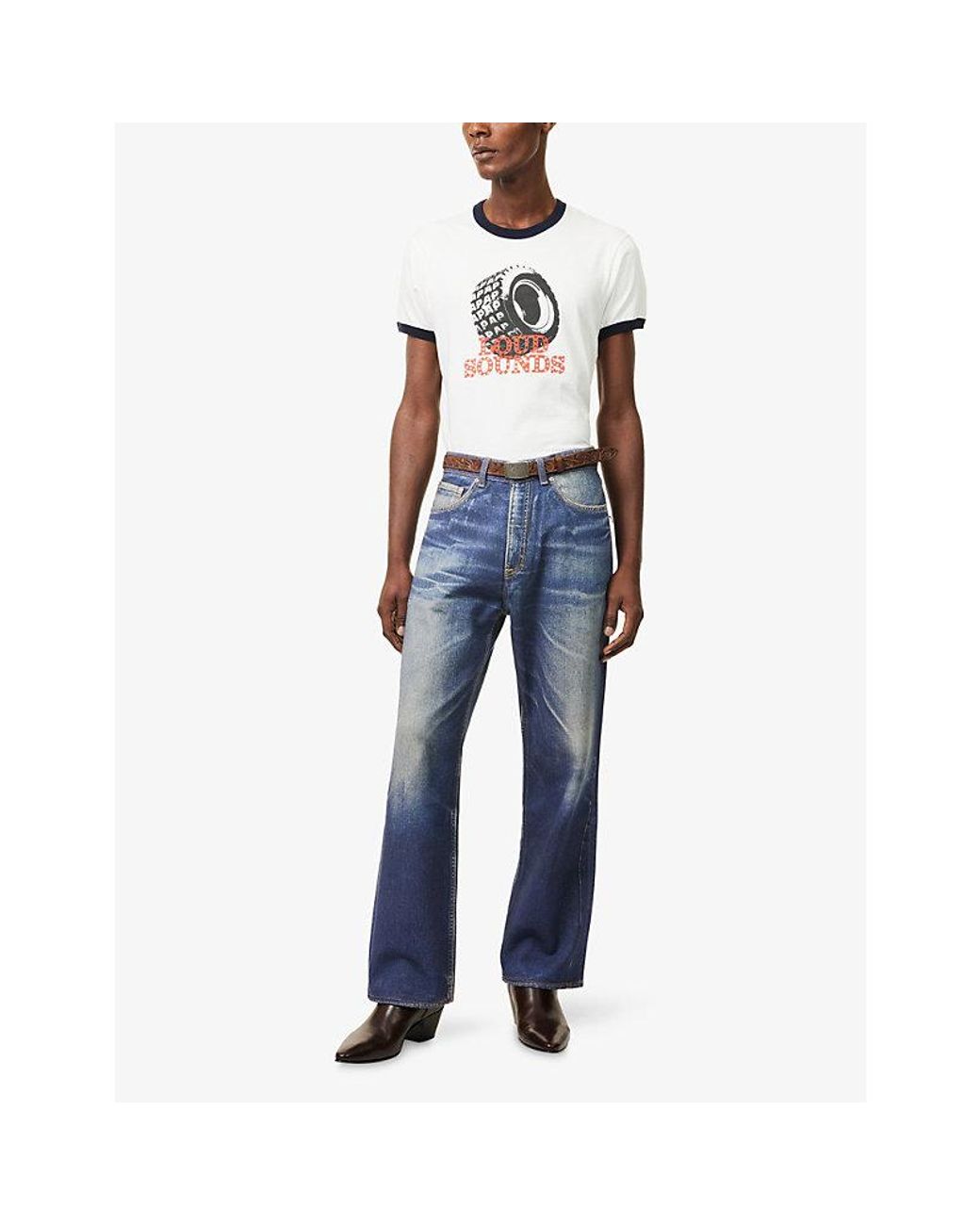 Austin Post White Ringer Loud Sounds Cotton T-Shirt for men