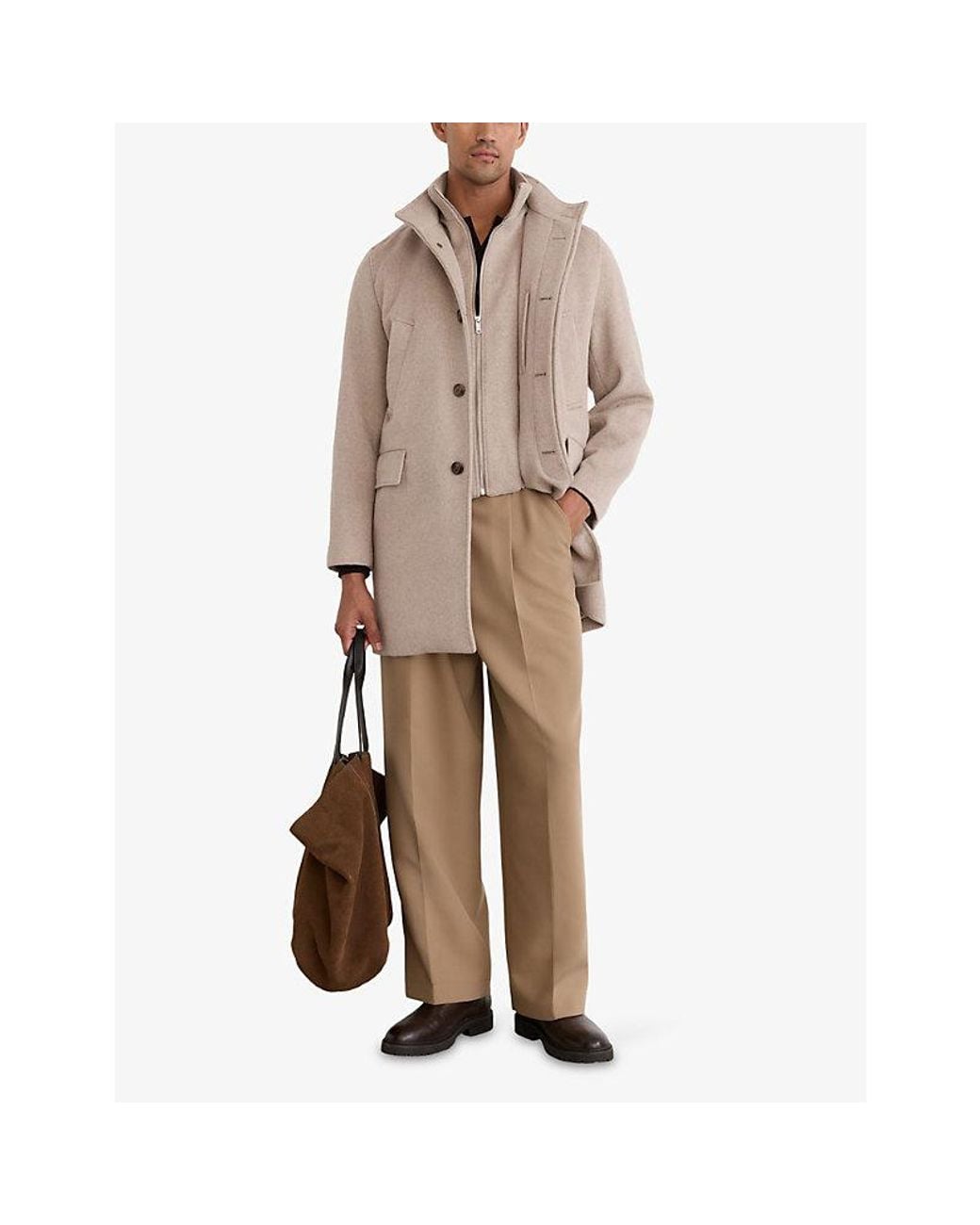 Reiss Natural Single-Breasted Wool-Blend Coat for men
