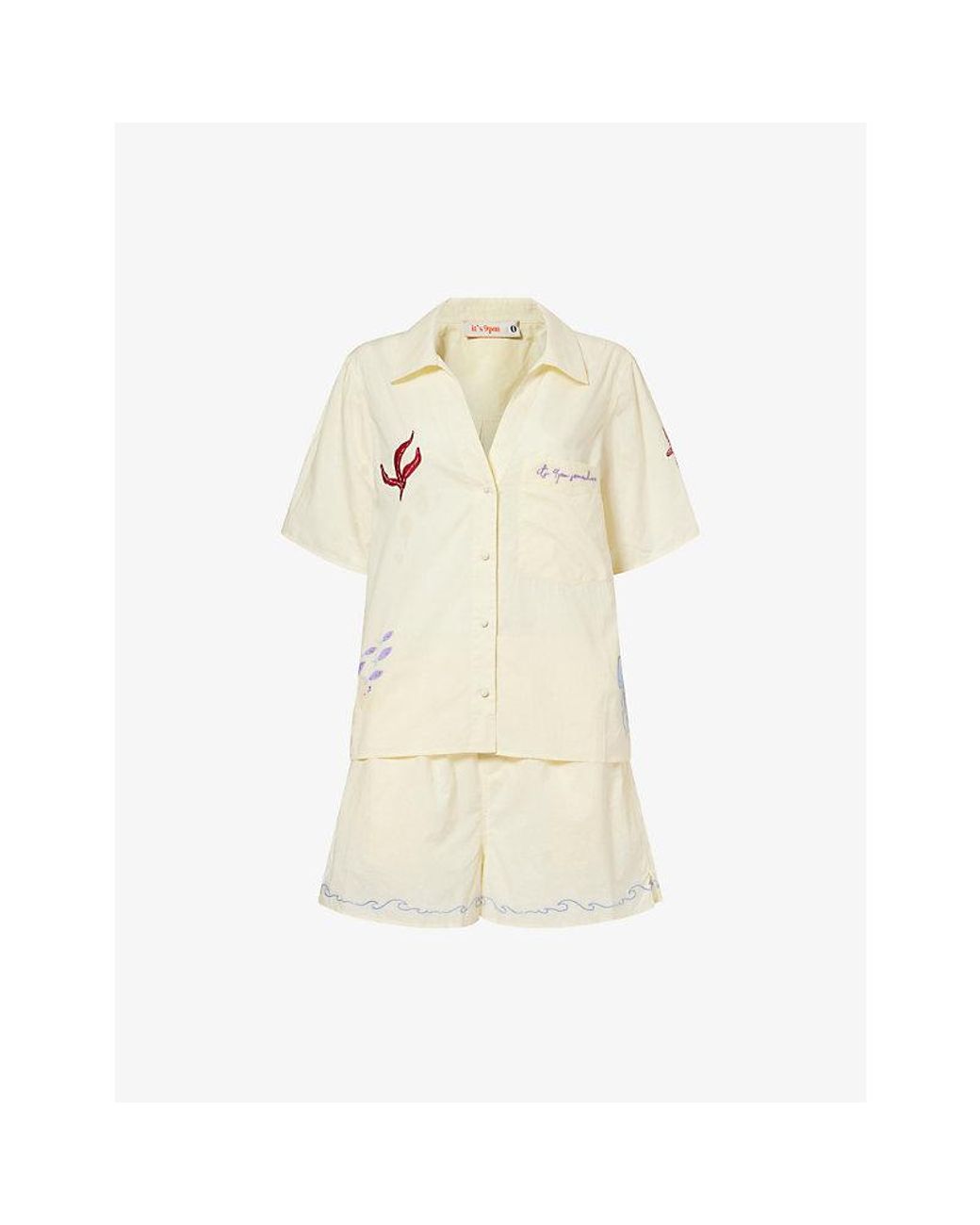 It's 9pm Natural X Oceanus Matilda Embroidered Cotton Pyjama Set