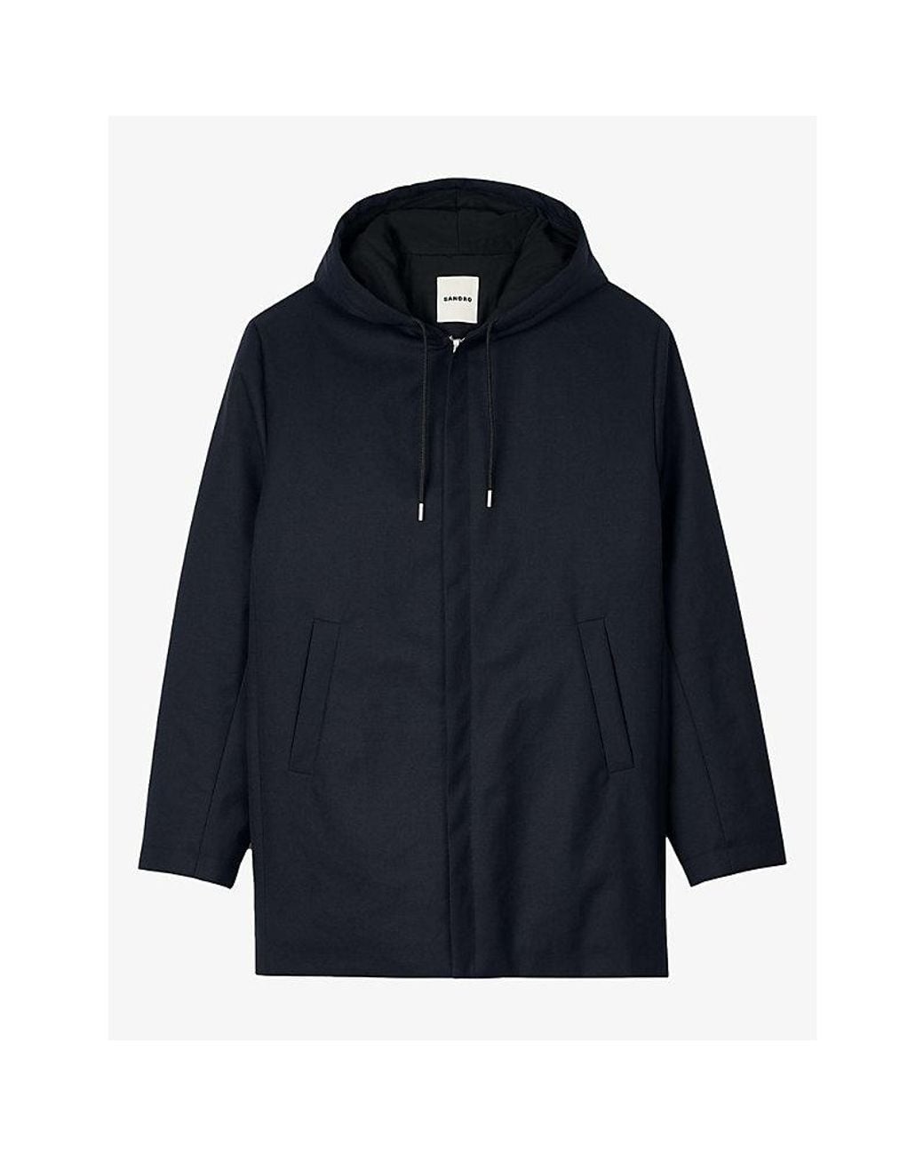 Sandro Blue Hooded Padded Wool-Blend Parka Coat for men
