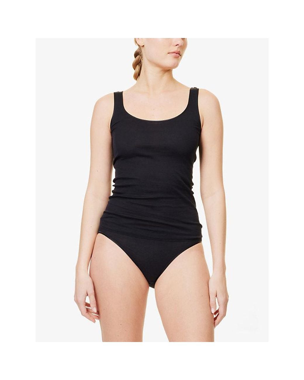 Hanro Black Seamless Cotton Vest Top
