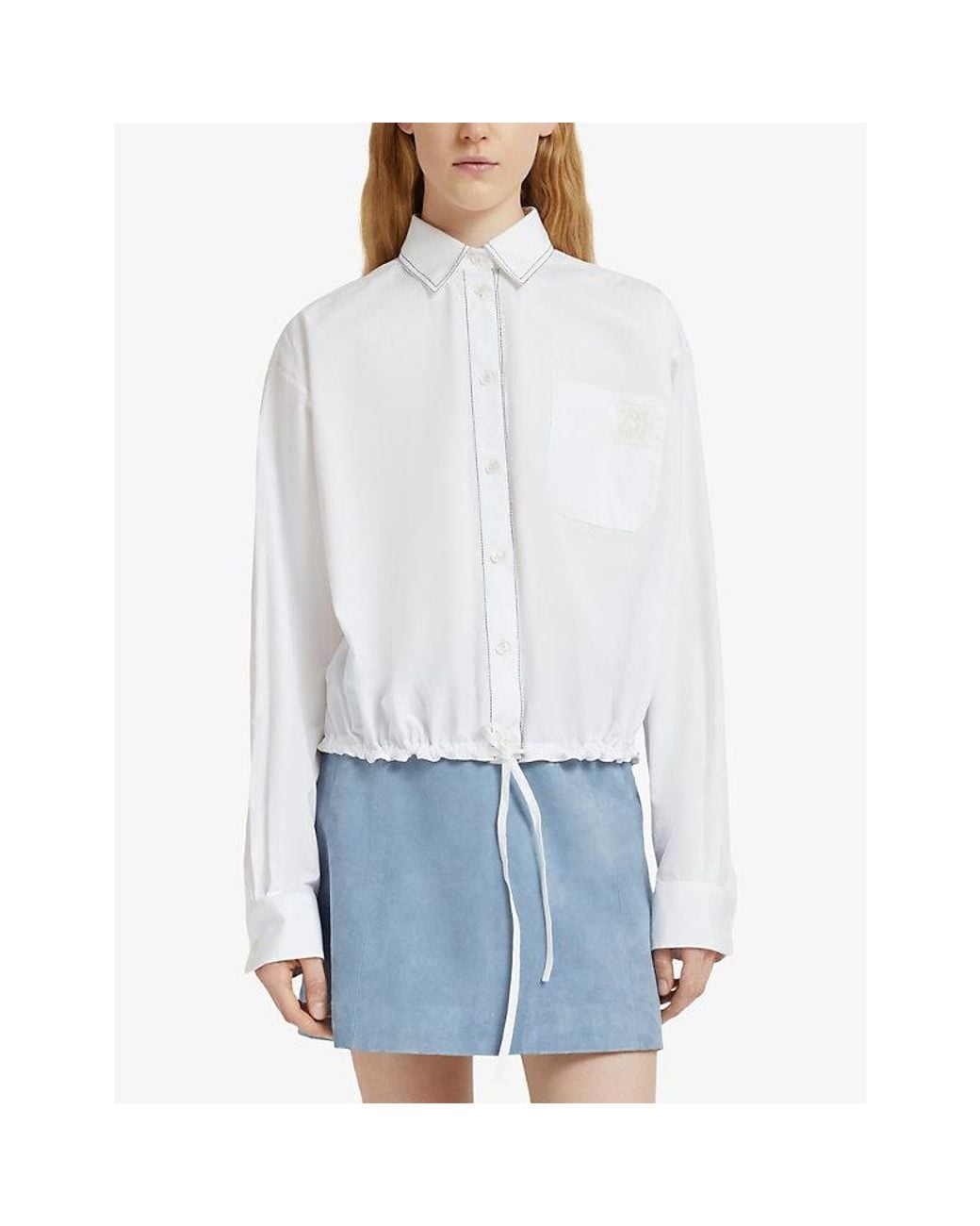 Marni White Cropped Drawstring-Hem Cotton Poplin Shirt