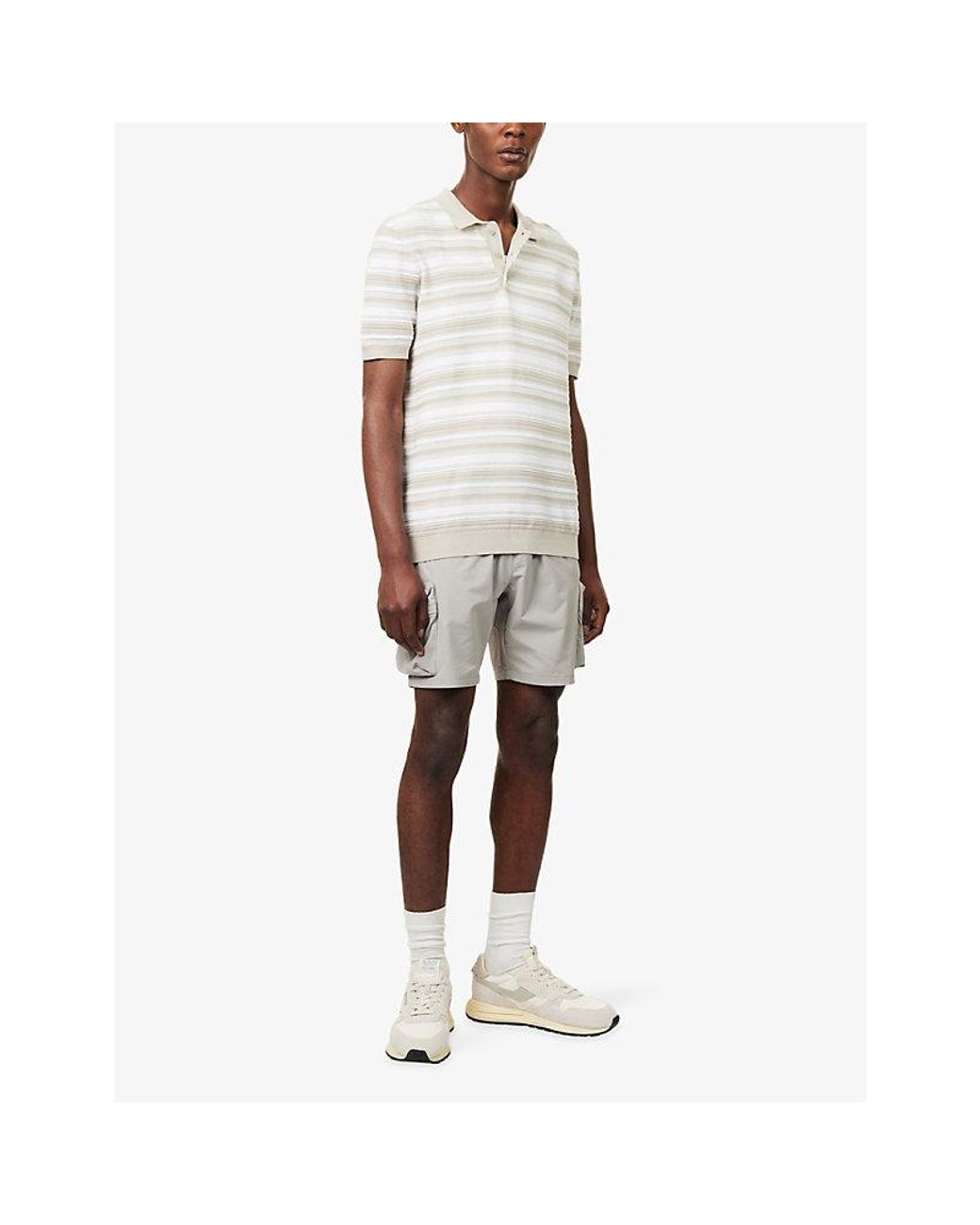 Arne White Bellano Short-Sleeve Cotton Knitted Polo Shirt for men