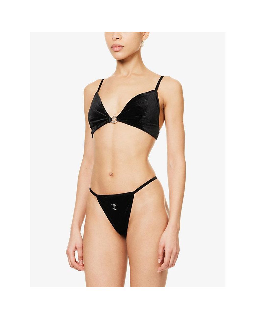 Juicy Couture Charm Stretch-velvet Thong in Black | Lyst